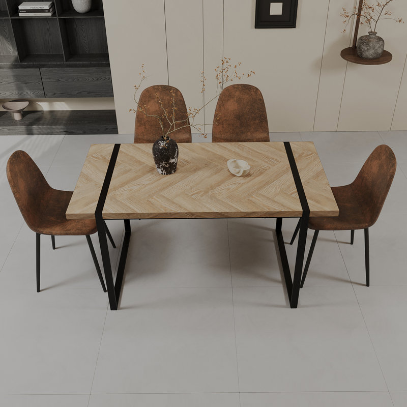 Ensemble de table de salle à manger 5 pièces, table de salle à manger en bois avec pieds en métal