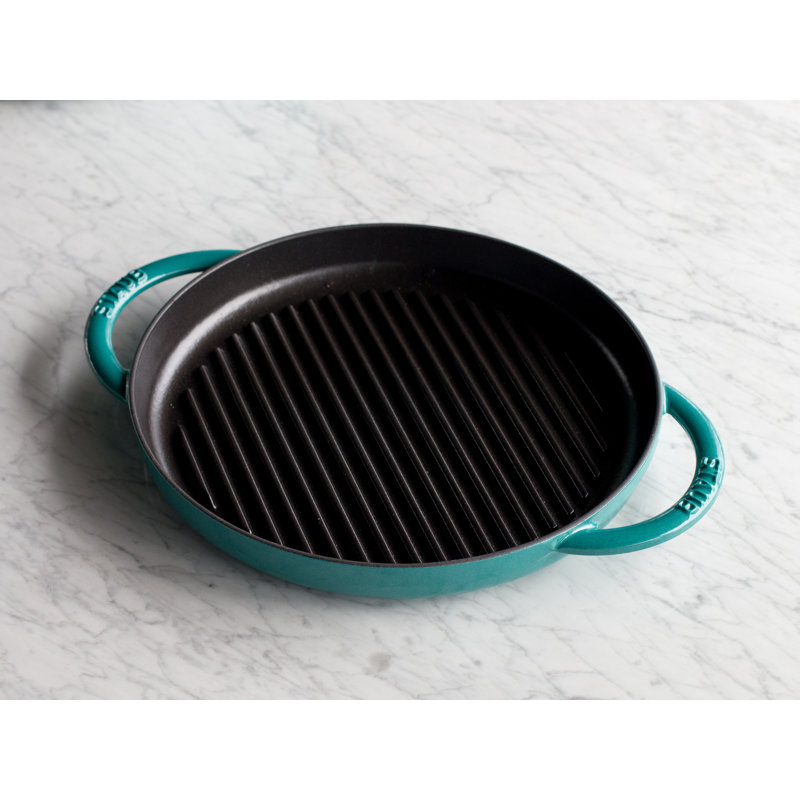 Staub 10.24 in. Cast Iron Round Grill Pan, Turquoise