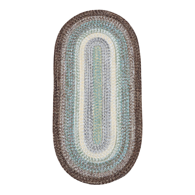 Tapis bleu / ivoire / gris en polypropylène tissé à la machine Balchand, Tapis de couloir 2 pi 6 po x 11 pi