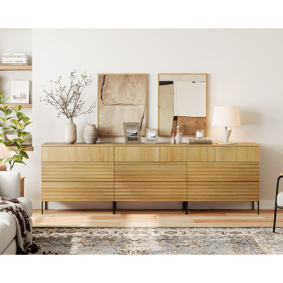 Union Rustic 94.5" Accent Chest Set With Drawers, Modern Credenza Storage Cabinet With Reeded Design For Living Room, Kitchen, Dining Room, Hallway