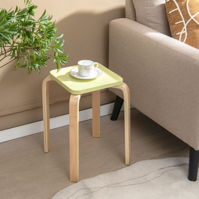 Stackable Stools Set Of 4 With Square Top And Rounded Corners, Natural/Green/Pink