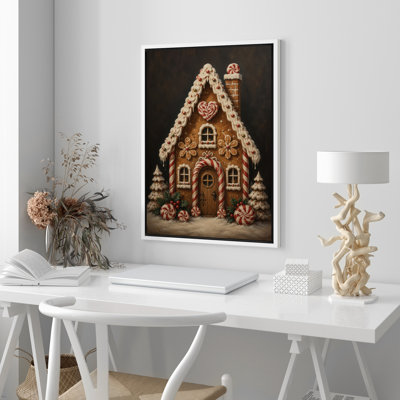 Gingerbread Candy House with Peppermint Holiday Decor Framed Canvas Master Bedroom Wall Art Work Print
