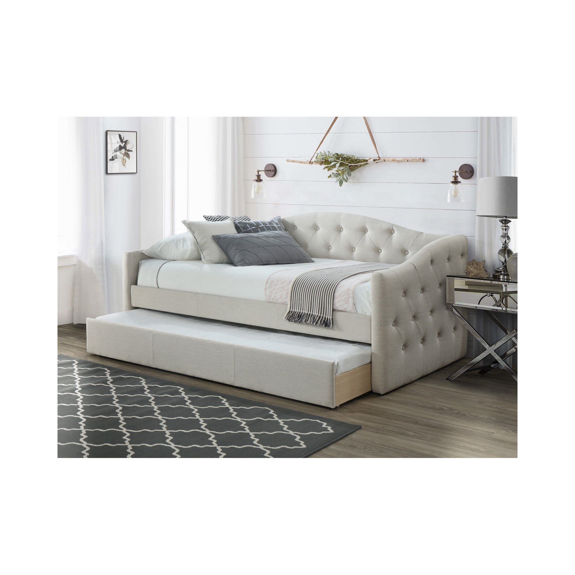 Birdwell Tufted Daybed with Trundle, Beige
