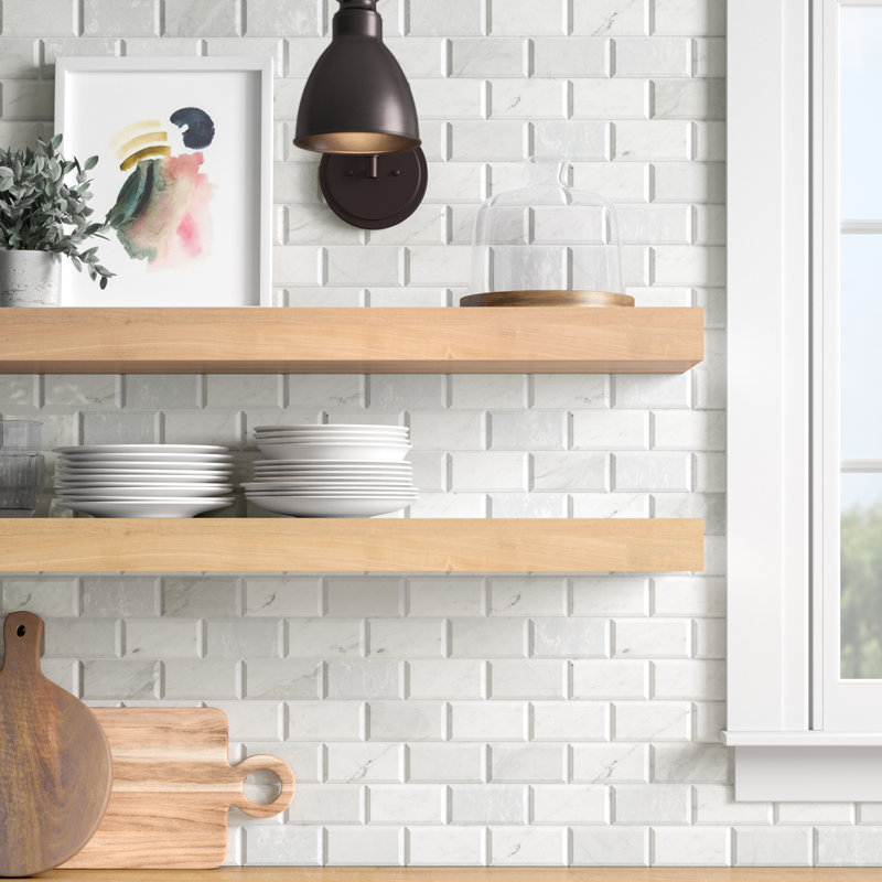 Iona Mist Subway 12 in. x 12 in. Polished Marble Mosaic Wall Tile