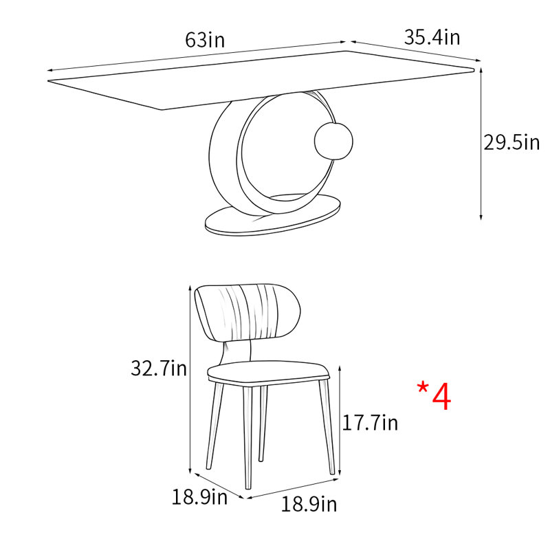Modern creative rectangular dining table sets, 29.5"H x 63"L x 35.4"W