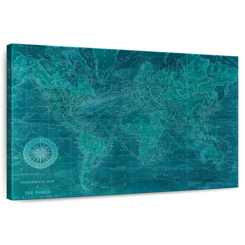 Antique Azure World Map, 8" H x 12" W