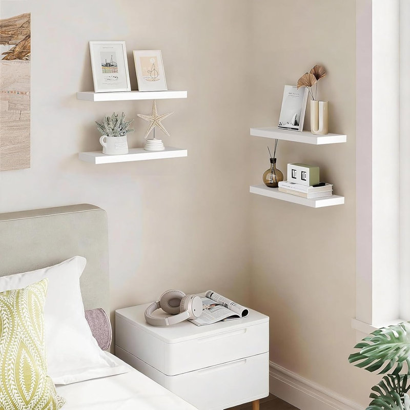 Tablettes flottantes blanches, ensemble de 3 tablettes murales avec supports cachés, rangement robuste pour salle de bain, chambre à coucher, cuisine, salon, installation facile, compatible avec plusieurs murs