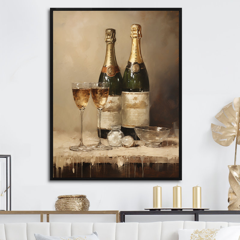 «Vintage Champagny Symphony - Wine & Champagne, art mural sur toile, H 32 po x l 24 po x P 1 po, Cadre flottant noir