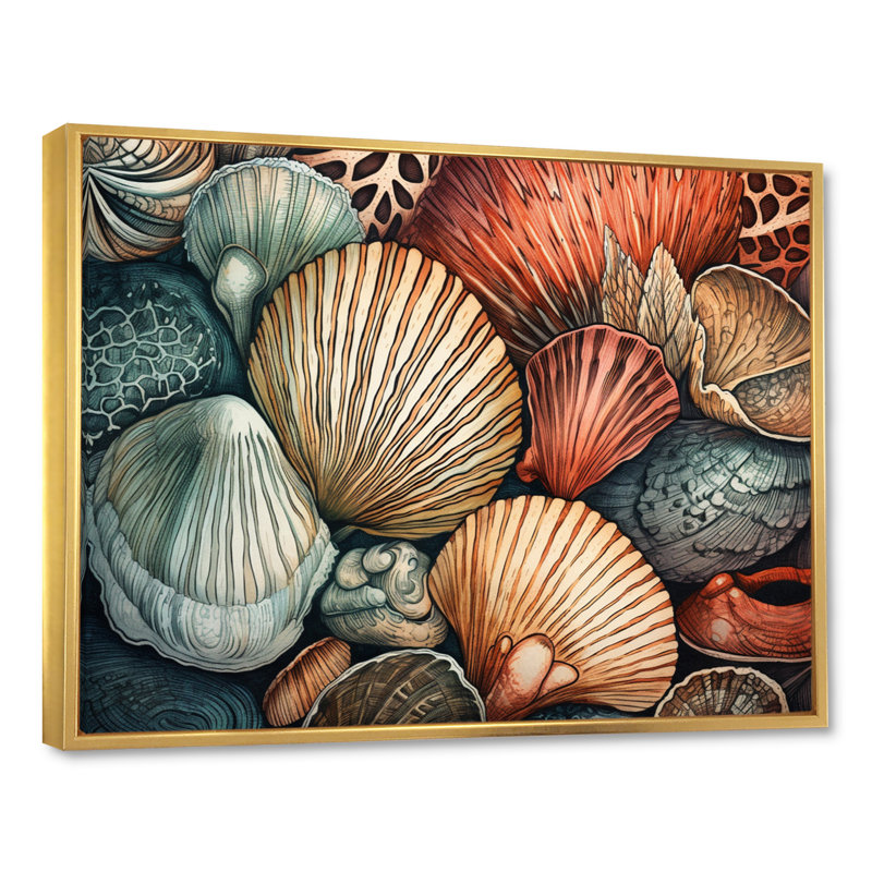 Seaside Seashells III sur toile, H 30 po x l 40 po x P 1,5 po, Cadre flottant doré