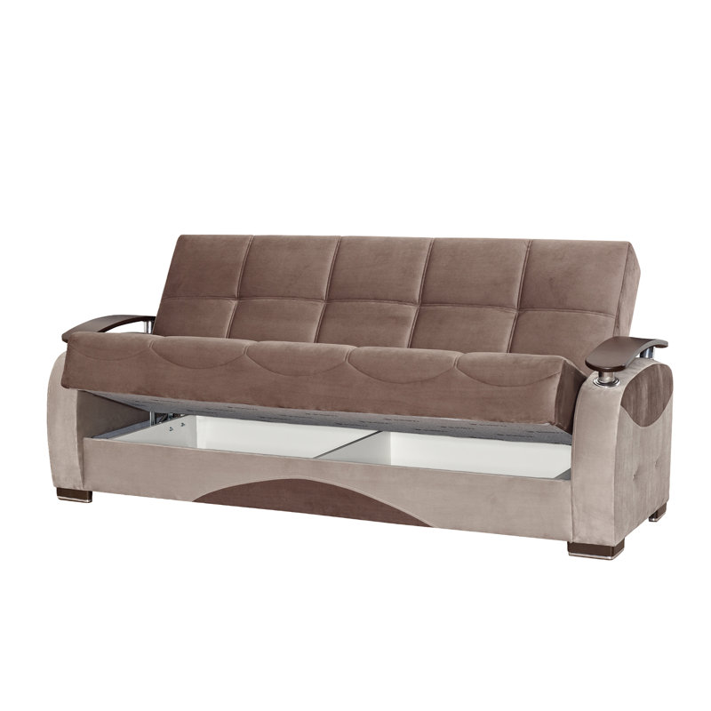 Canapé-lit rembourré convertible avec rangement, Brun