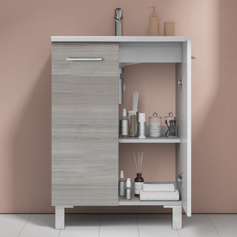 Sandy Gray 24'' Single Bathroom Vanity with Ceramic Top
