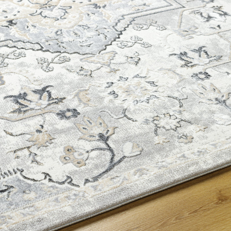 Rectangle Oriental Machine Woven Polypropylene/Polyester Area Rug in Ivory, Rectangle 6'7" x 9'2"