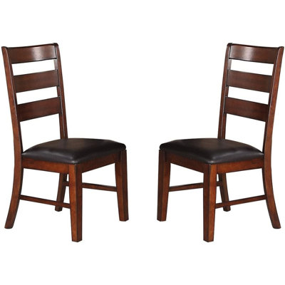 Antique Walnut Finish Solid Wood Set Of 2Pc Chairs Dining Chair Ladder Back Cushion Seats