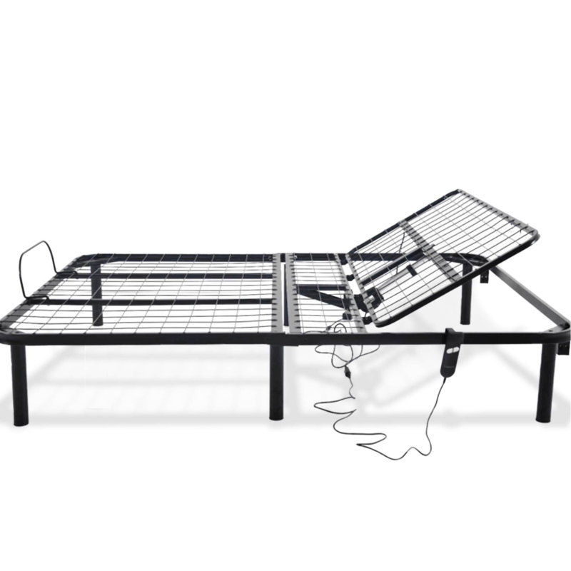 Full Black Adjustable Bed With Only Head Up Function, Strong Steel Build, Simple And Installation, 850 Lbs Capacity, 75 In Depth, 53 Width, 14 Height Base Single Movement, Assembly Minutes,