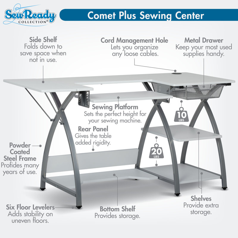 56.75'' x 23.5'' Sewing Table with Sewing Machine Platform