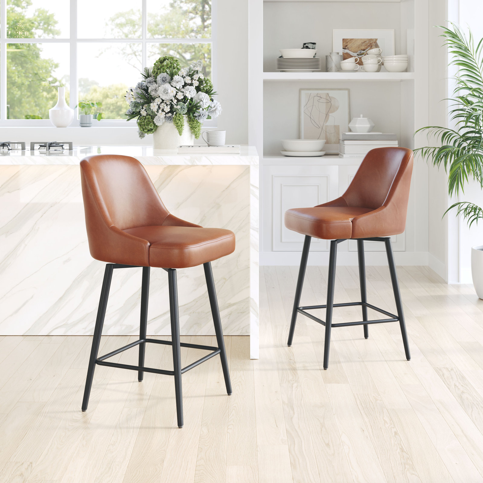 Zack Swivel Bar and Counter Stool, 26.4" Seat Height, Brown/Black