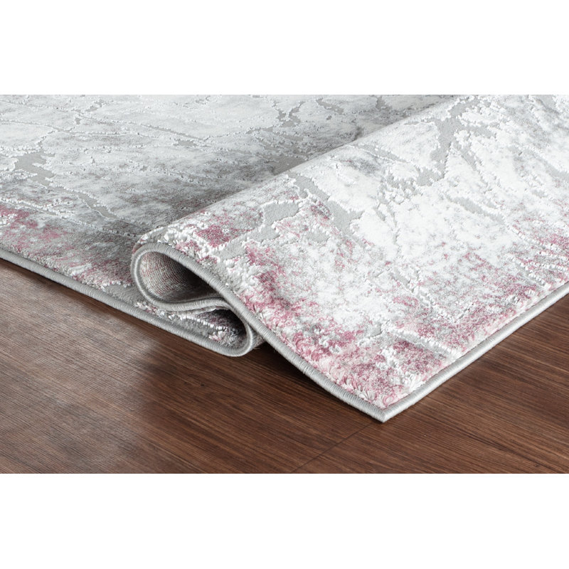 Tapis abstrait lilas / gris / crème Studebaker, Rectangulaire 8 pi 1 po x 10 pi 5 po