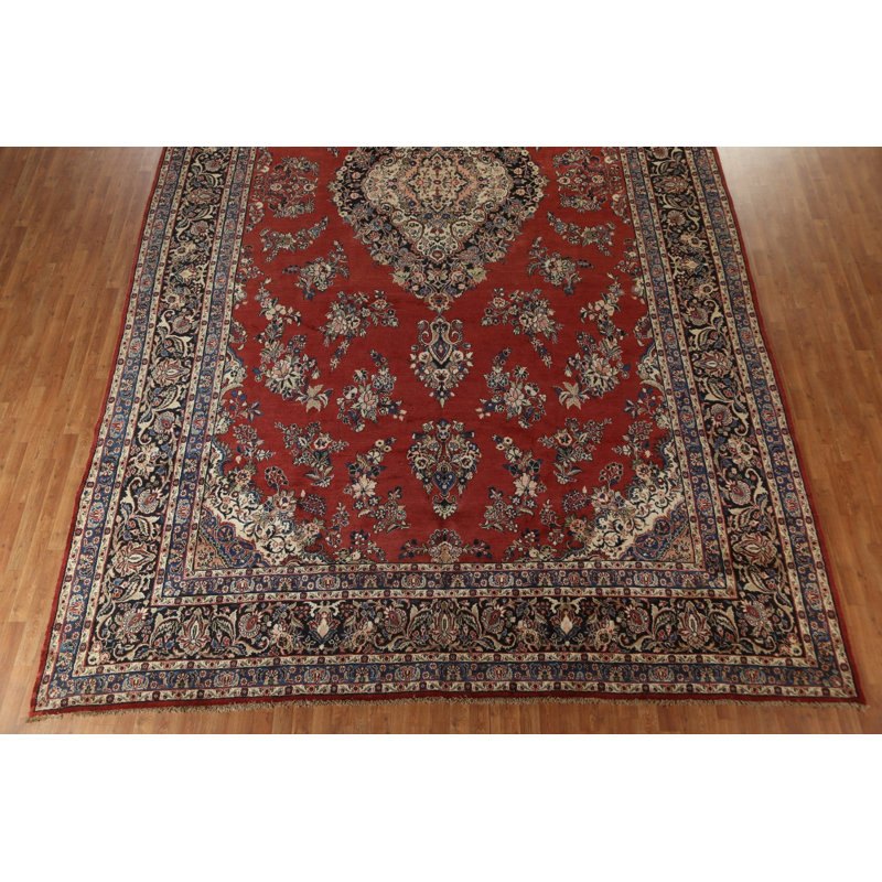 Tapis unique en laine noué à la main de style rectangle des années 1960 de 11 pi 11 po x 20 pi 8 po rouge 1960