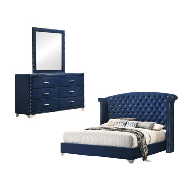 Ensemble de chambre à coucher 3 pièces avec commode et miroir Myo Pacific Blue