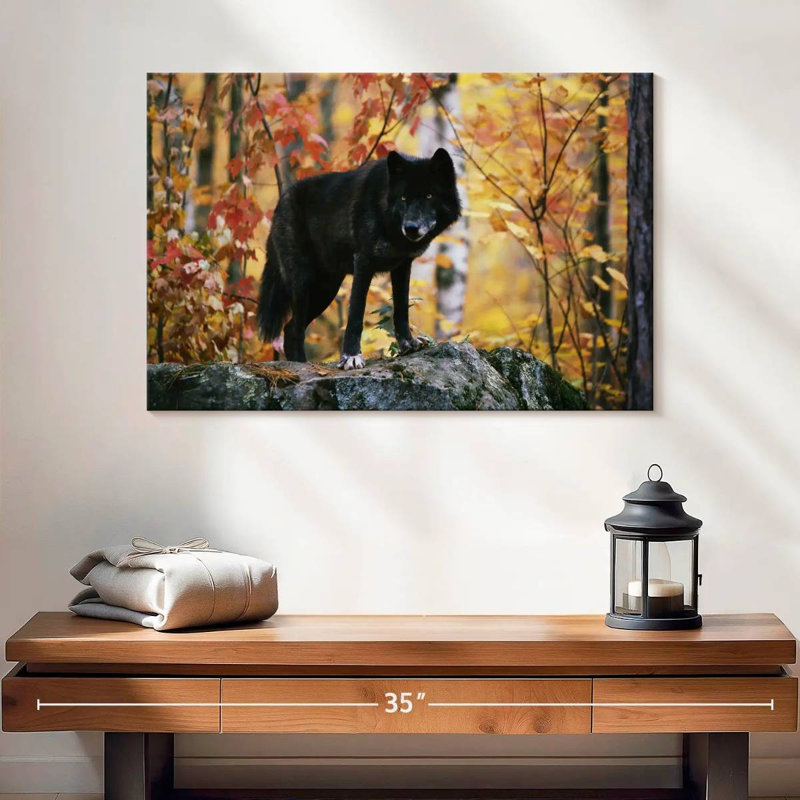 Autumn Black Wolf, 16" H x 24" W