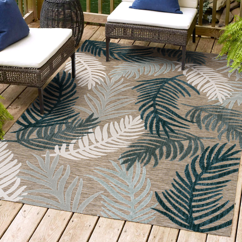 Tapis d'intérieur / extérieur brun / bleu marine / ivoire Kile Montego, Rectangle 3 pi 1 po x 5 pi