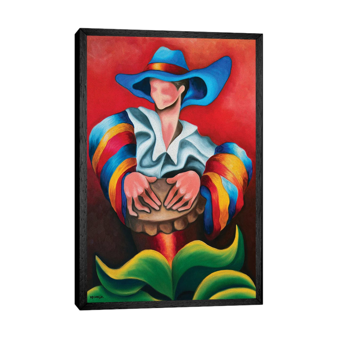 Blue Hat by Dixie Miguez - Floater Frame Painting on Canvas