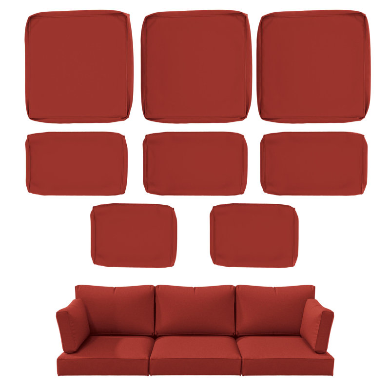 8-Piece Outdoor Cushion Cover Set (Set Of 3 Seats, 5 Backs), Covers Only, Terra Red