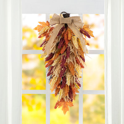28"H Fall Multi-Colored Sorghum Teardrop