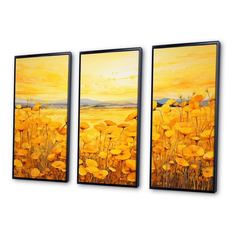 Vibrate Bliss Flower Meadows I - ensemble d'art mural sur toile fleur, Cadre flottant noir, H 32 po x l 48 po x P 1 po
