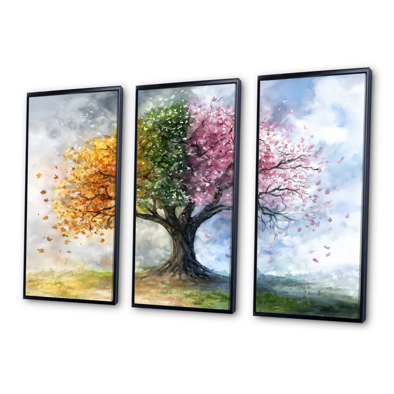 Arbre rose avec quatre saisons - ensemble d'art mural arbre de vie, H 28 po x l 36 po x P 1 po