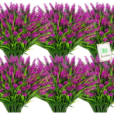 30 pièces fleurs artificielles pour l'extérieur Faux fleurs de lavande résistantes aux rayons UV, plantes artificielles, singe, herbe, jardin, clôture, patio, fenêtre, boîte, décor