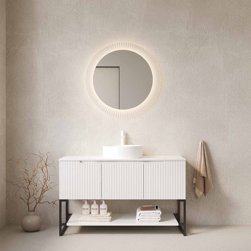 Ensemble de meuble-lavabo et de meuble-lavabo autoportant avec 3 portes et tablette ouverte TULIO