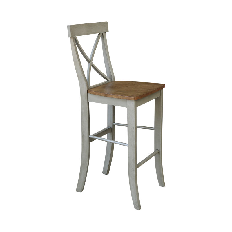 Tabouret de bar en bois massif Guzik, Tabouret de bar (siège d'une hauteur de 29 po), Hickory / pierre