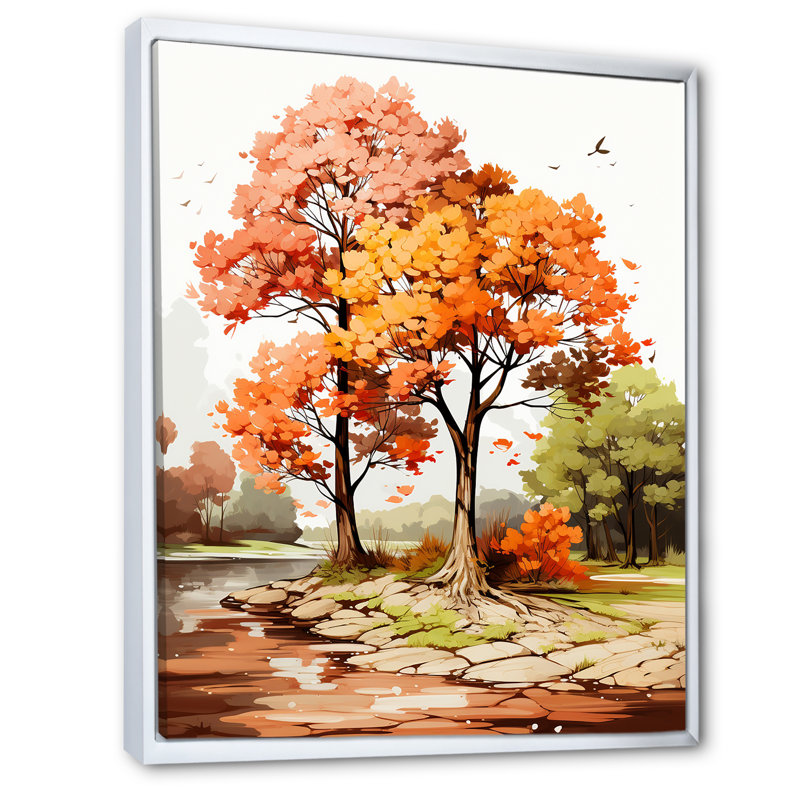 " Two Orange Trees In Autum Watervolor ", White Floater Framed, 40" H x 30" W x 1.5" D
