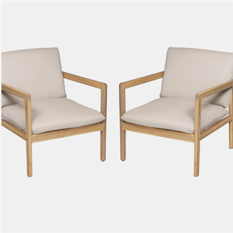 Fauteuil d'extérieur en bois d'acacia, ensemble de 2, fauteuil club de patio avec coussins, teck clair