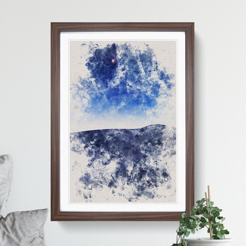 Sand Dunes at Night Watercolour - Picture Frame Graphic Art, 36cm H x 27cm W x 2cm D, Walnut