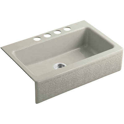 Dickinson Alencon Lace Design 33" L x 22.125" W x 8.75" Under-Mount Kitchen Sink with 4 Oversize Faucet Holes
