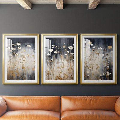 FLORAL Series CDXVI  -Custom Framed  Premium Print W Matt - 3 Pieces