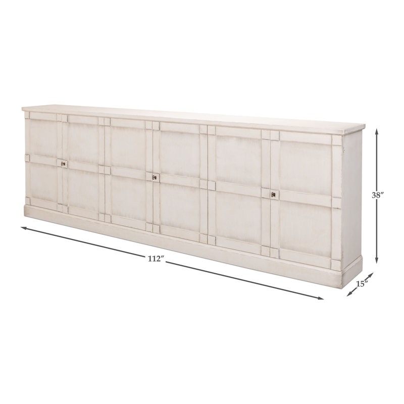 Boxholm 112'' W Solid Wood Sideboard, Stucco White/Gray Quartz