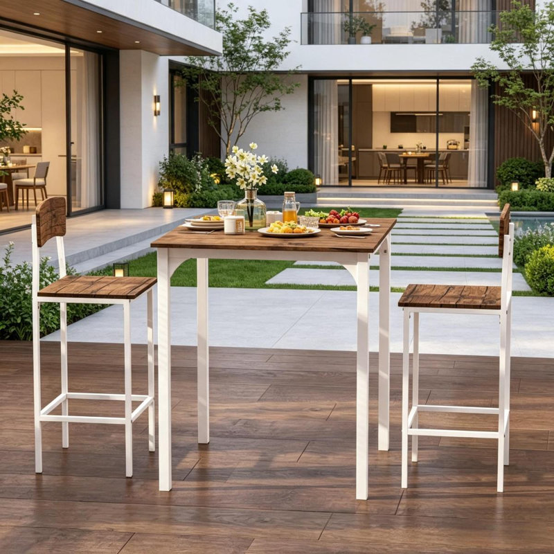Ensemble de table peu encombrante, ensemble bistro élégant 3 pièces, table carrée et deux tabourets pour coin-repas ou cuisine compacte, ensemble repas compact