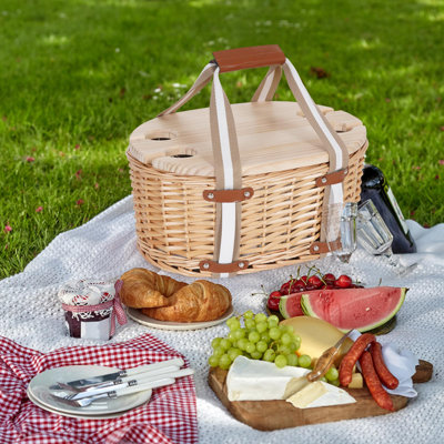 Ensemble de panier de pique-nique pour 4 - Panier de pique-nique en osier avec table à vin pliante