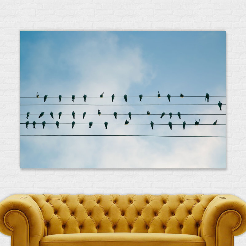Birds Sitting On Electricity Wires - Wrapped Canvas Print, 31cm H x 41cm W x 4cm D