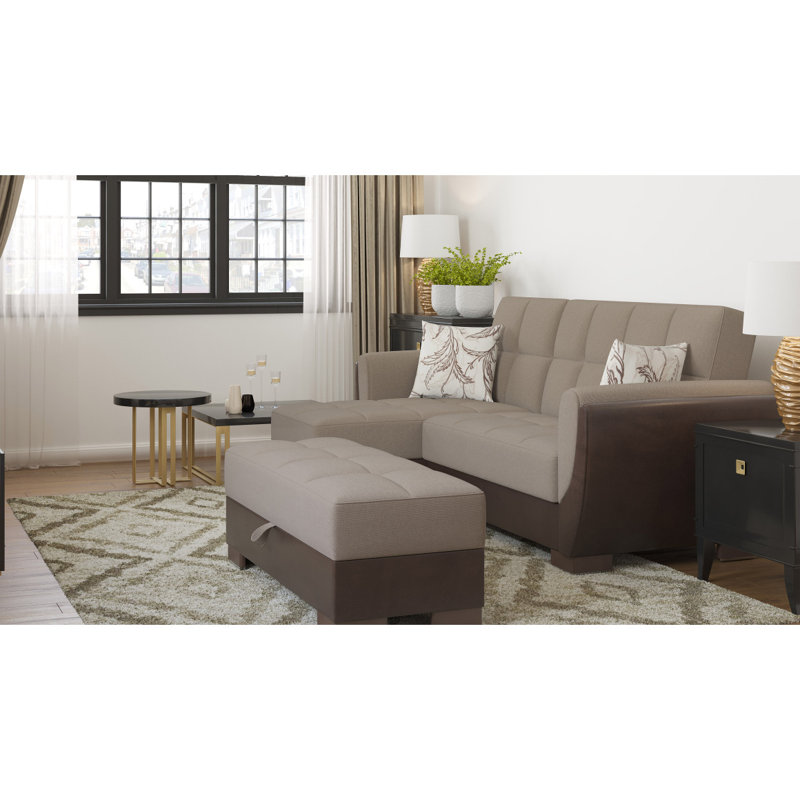 Repose-pieds rembourré en polyuréthane beige / brun Primenest Skyhaven Collection avec rangement
