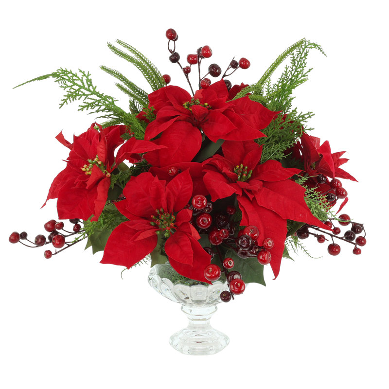 Holiday Floral Arrangement with Poinsettias and Berries