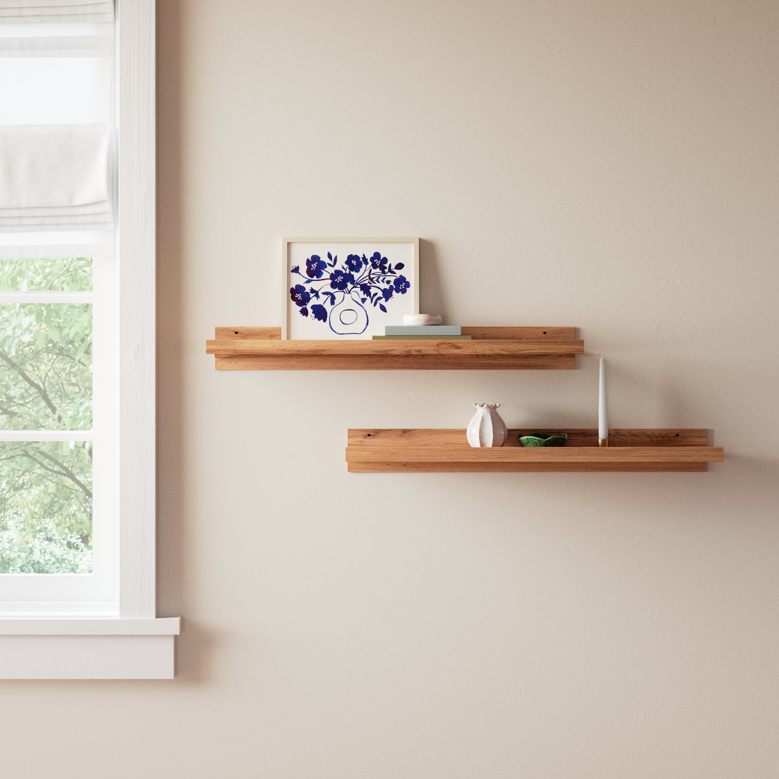 Calhern 2 Piece Pine Solid Wood Floating Shelf, Walnut, 4.25" H x 36" W x 10" D