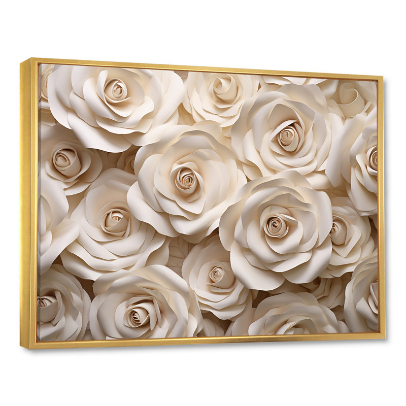 Minimalisme, roses vierges passion V sur toile, Cadre flottant doré, H 16 po x l 32 po x P 1 po