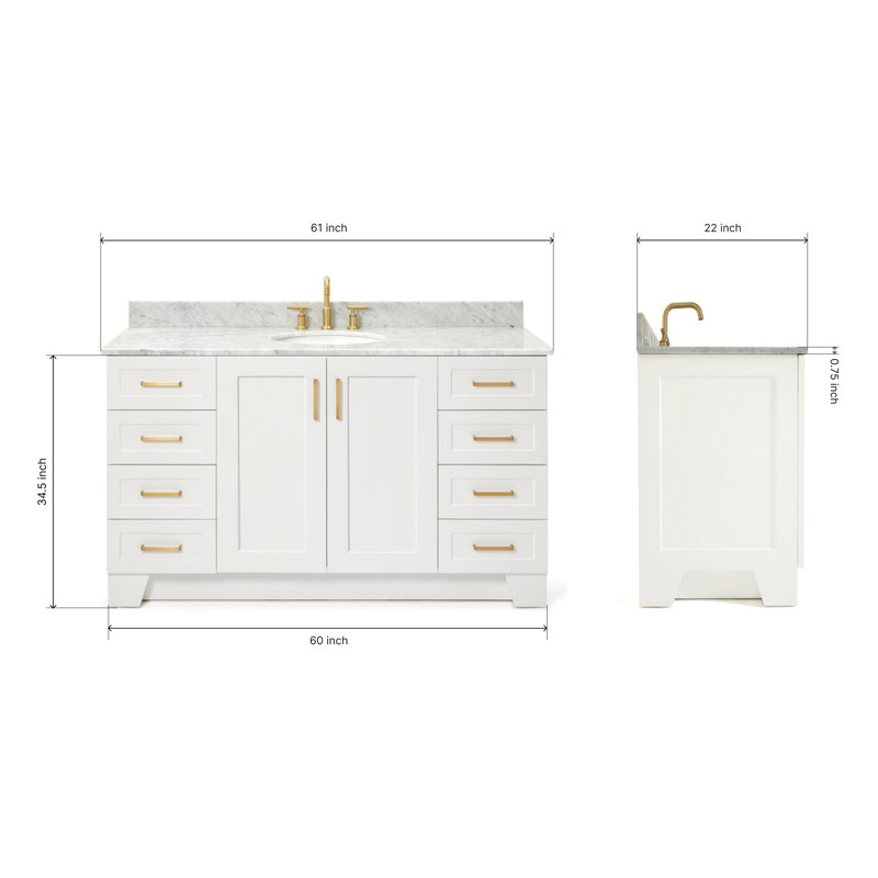 ARIEL TAYLOR 61 IN SINGLE RECTANGLE SINK VANITY, White, Oval, 67"