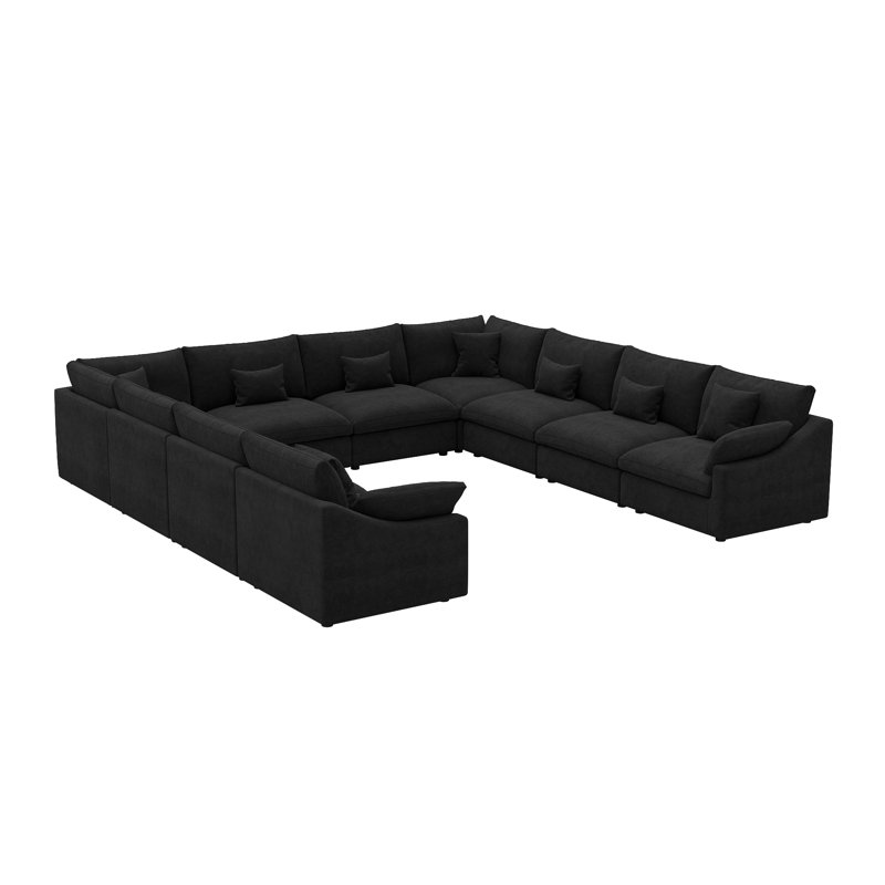 Canapé modulaire symétrique en U rembourré, Noir