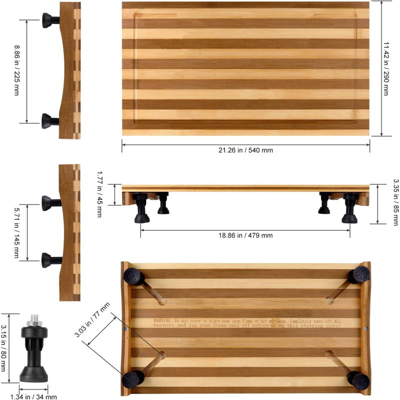 Bamboo Stovetop Cover,Countertop Cutting Board With Adjustable Legs, Dual-Purpose Chopping Board For Electric Stove Burner
