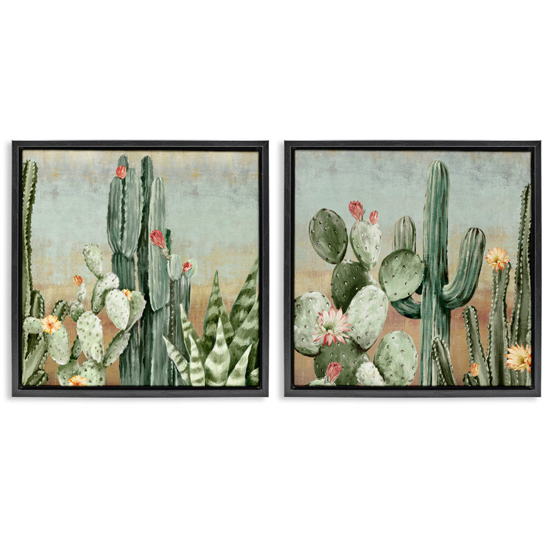 Ensemble de 2 cadres flottants Cactus Blooms parmi les épines, design par Luna Mavis, Cadre flottant noir de jais